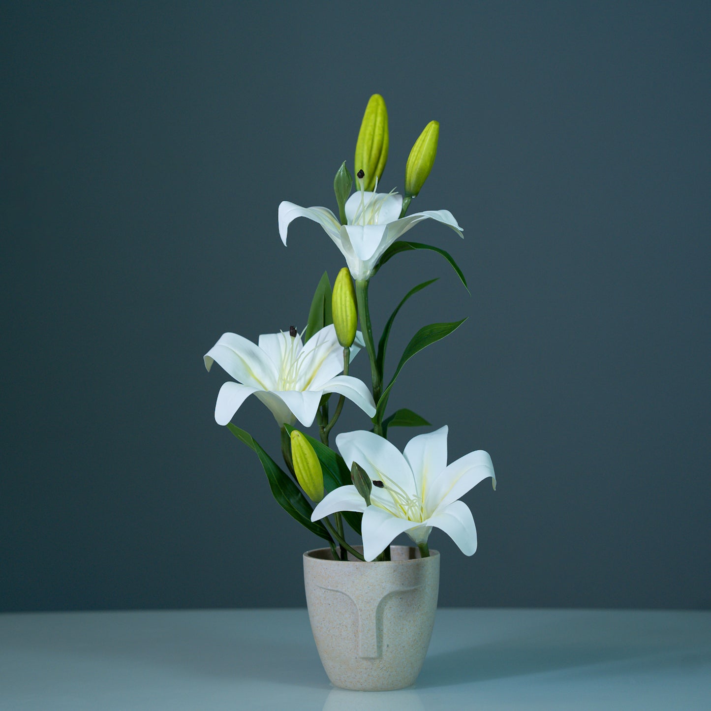 White Tiger Lily artificial arrangement with pot | Madonna Lily white