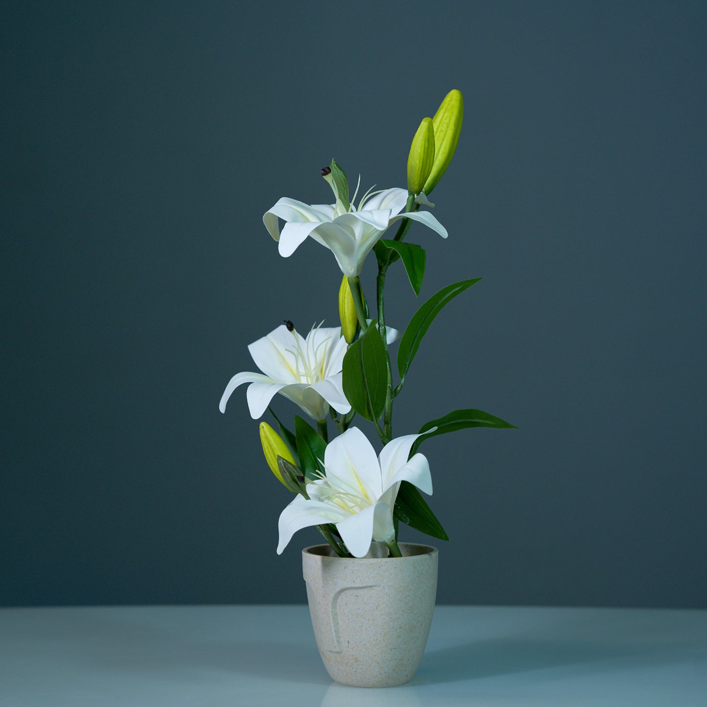 White Tiger Lily artificial arrangement with pot | Madonna Lily white