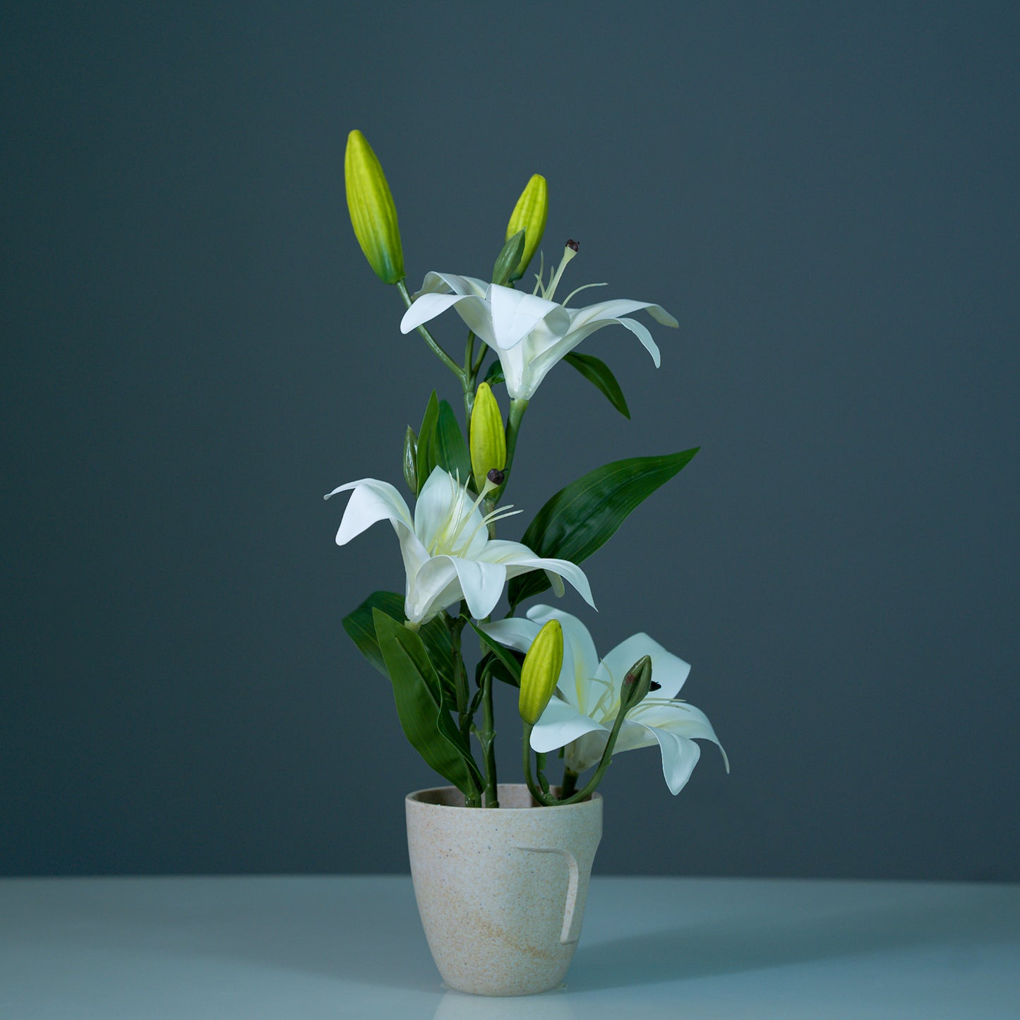 White Tiger Lily artificial arrangement with pot | Madonna Lily white