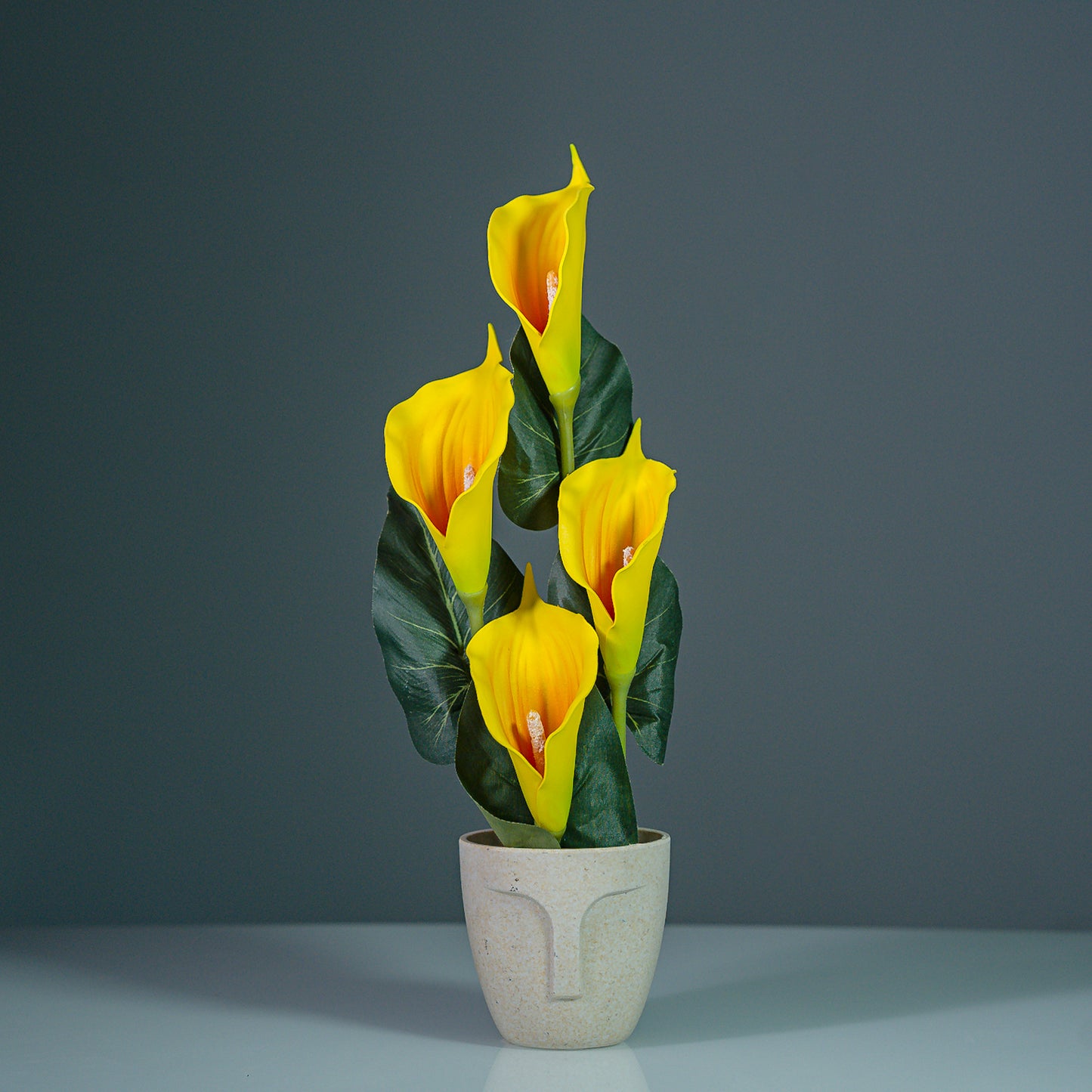 Sunburst Calla Lily Artificial Flowers Arrangement with Pot | Yellow and Orange