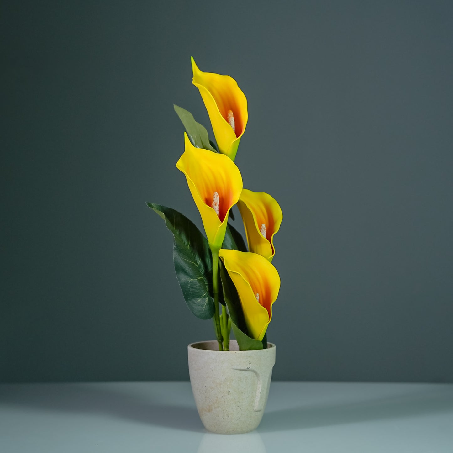 Sunburst Calla Lily Artificial Flowers Arrangement with Pot | Yellow and Orange