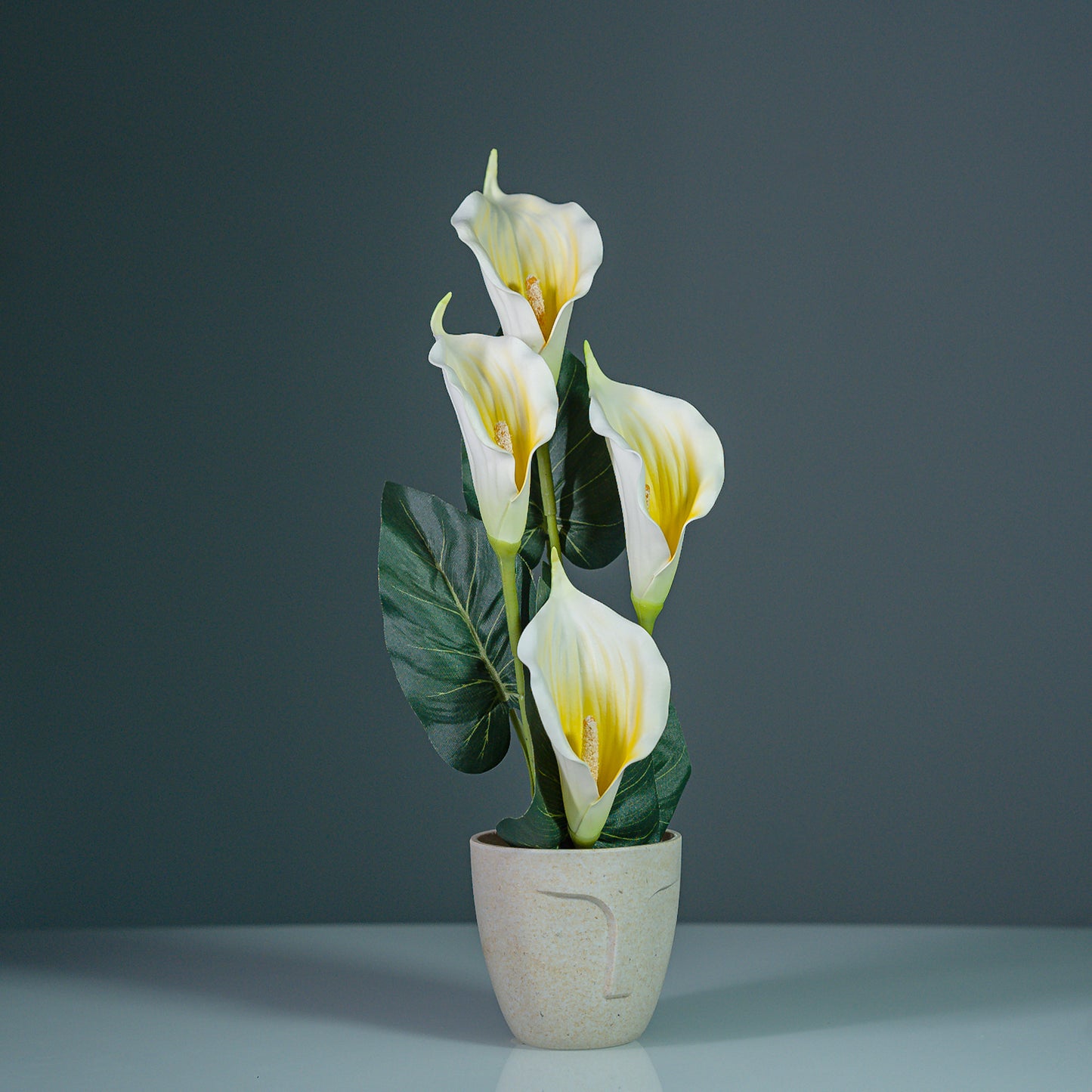 Golden Glow Calla Lily Artificial Flowers Arrangement with Pot | yellow and white