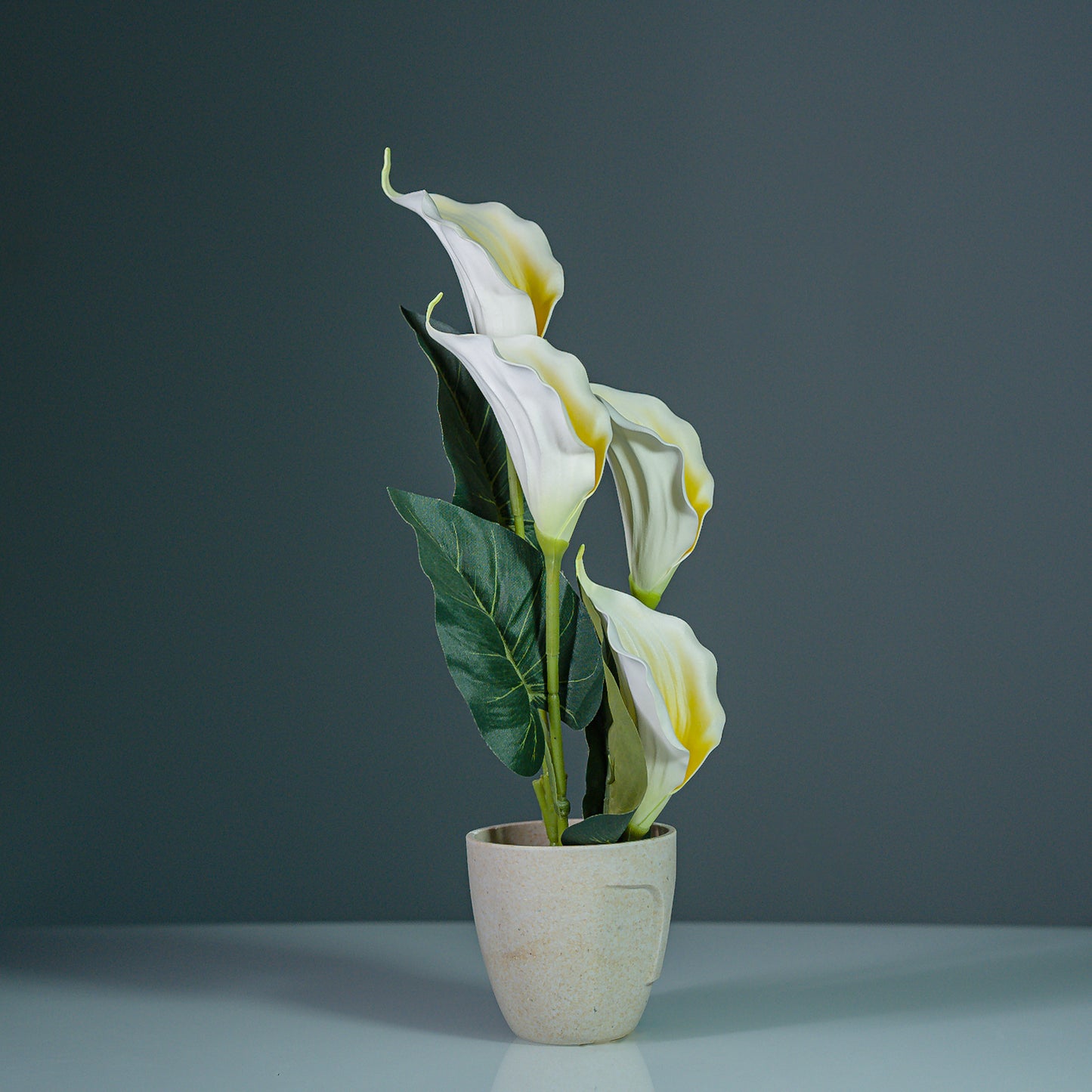 Golden Glow Calla Lily Artificial Flowers Arrangement with Pot | yellow and white